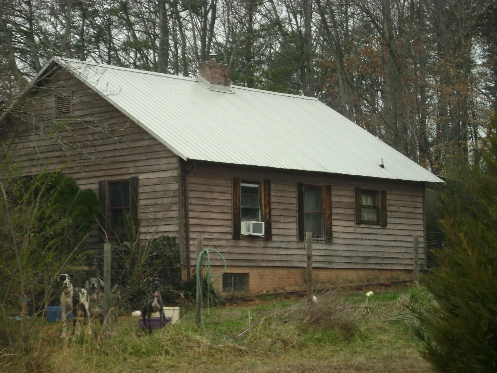 White metal roof on an old wood sided farmhouse, from a Metal Roof Installation job in Check